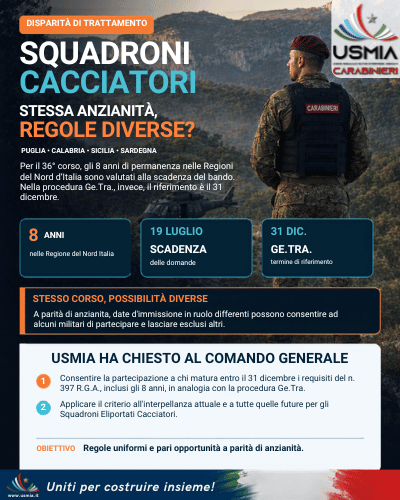 Visual informativo dedicato agli Squadroni Cacciatori